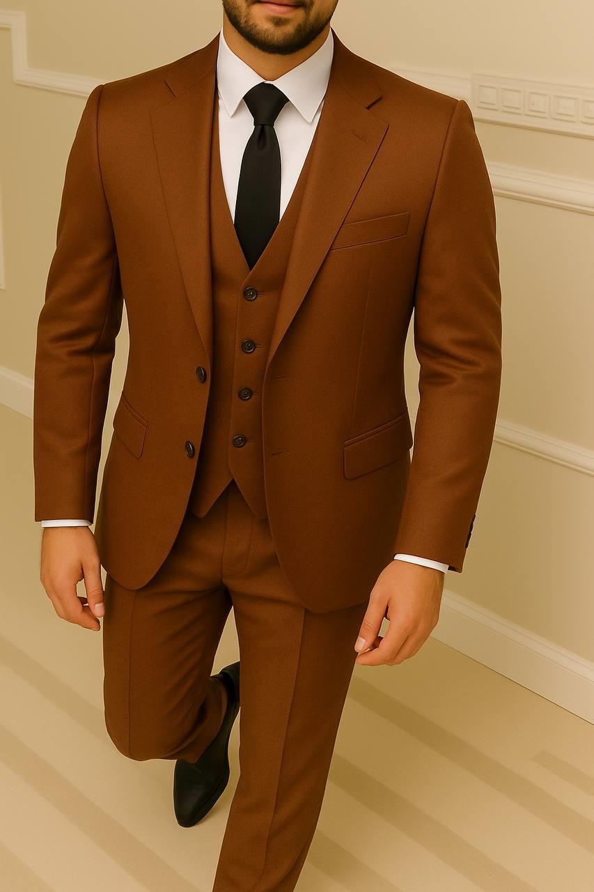 Wholesale Men's Tobacco Brown Three-Piece Suit 1701W26-040