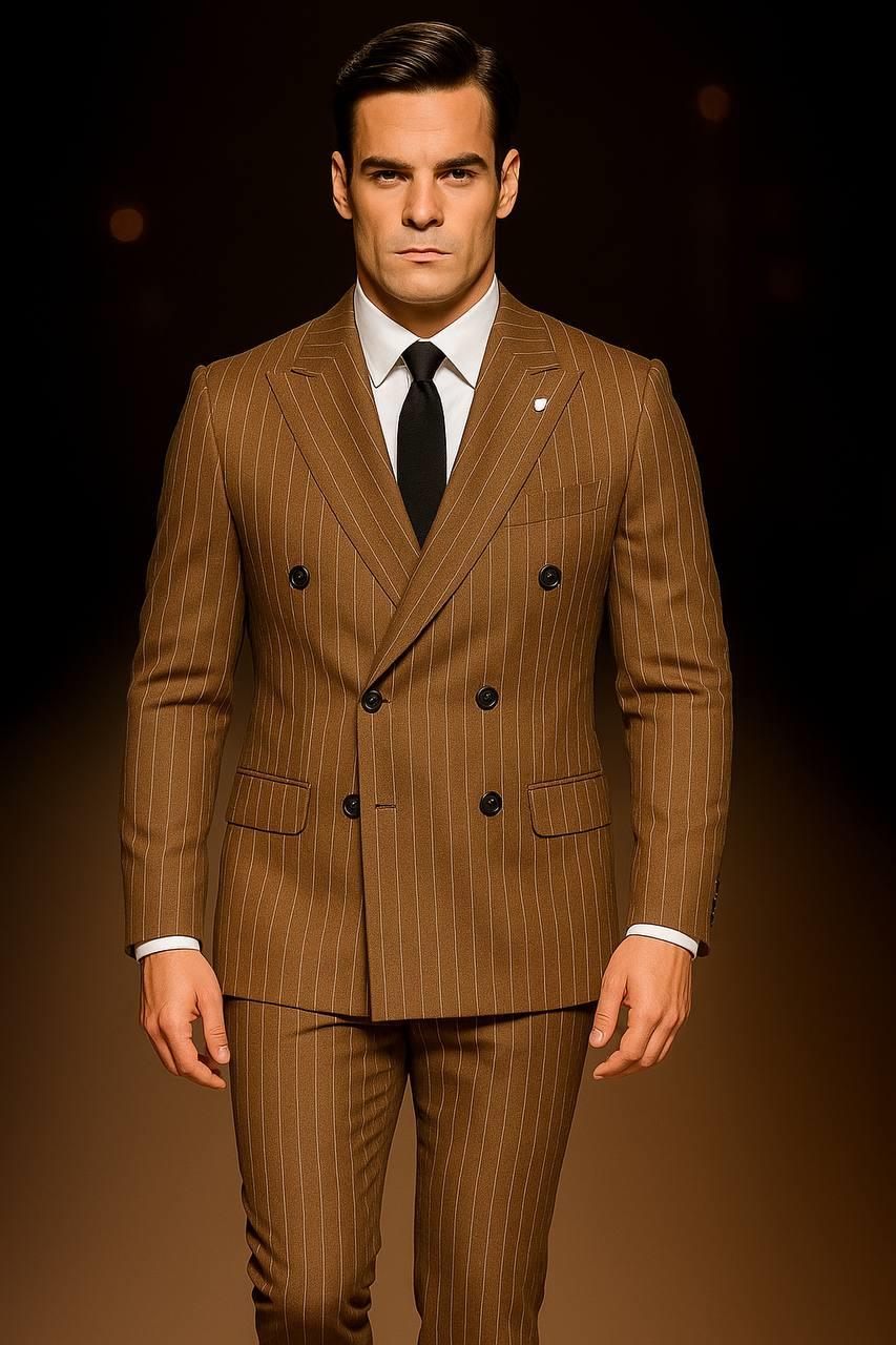 Wholesale Men's Tobacco Brown Two-Piece Suit 1701W26-042