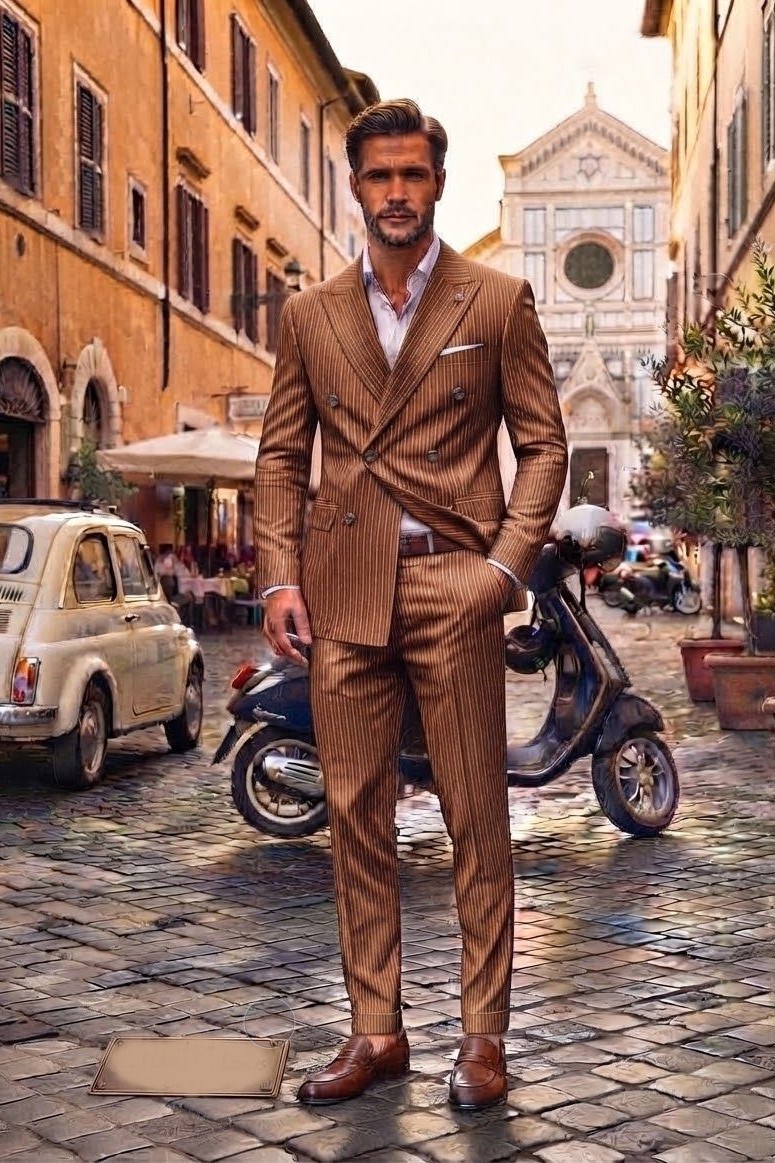 Wholesale Men's Tobacco Brown Two-Piece Suit 1701-138