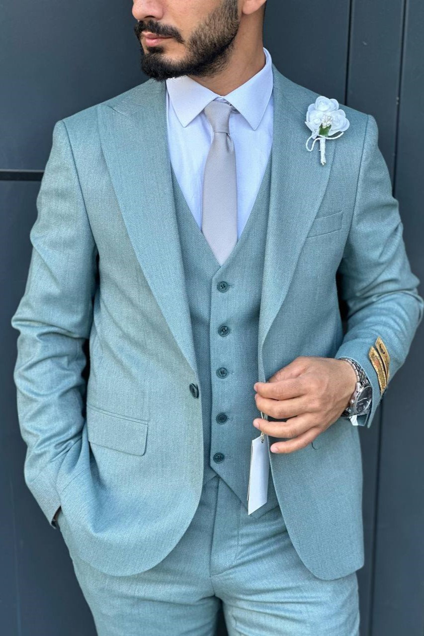 Wholesale Men's Turquoise Three-Piece Suit 1744W26-051