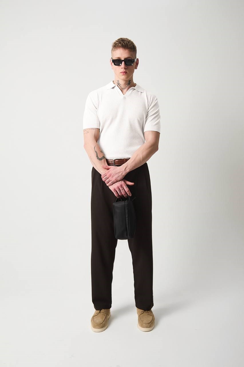 Wholesale Mens White Knit Polo T-Shirt