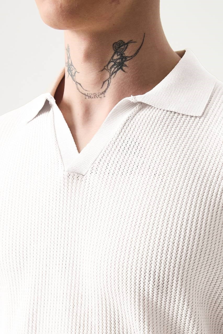 Wholesale Mens White Knit Polo T-Shirt