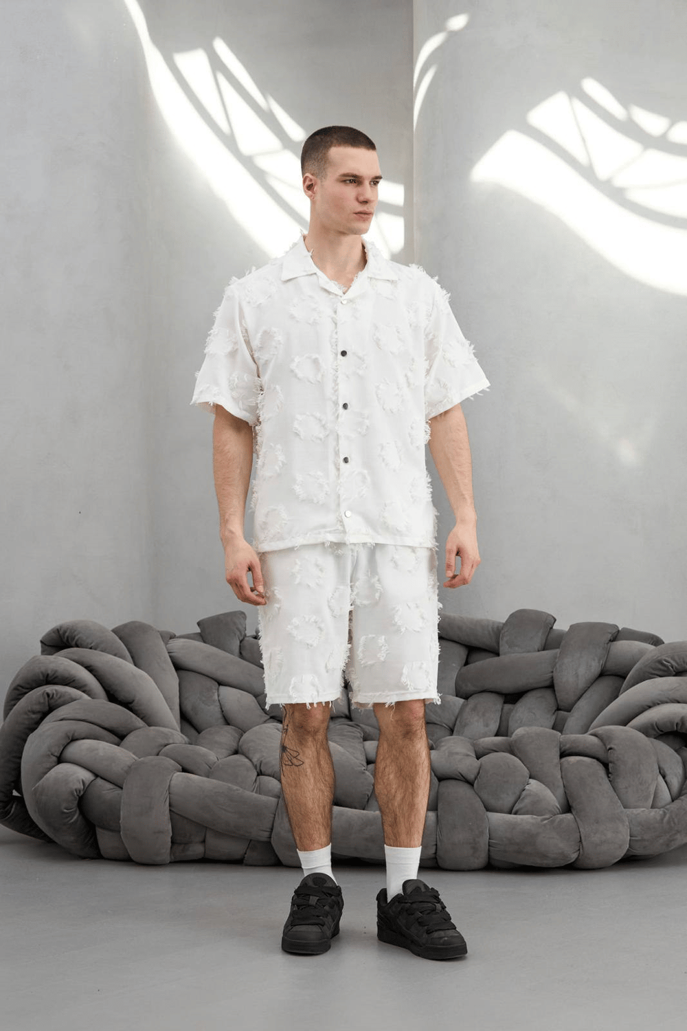 Wholesale Mens White Shirt and Shorts Set