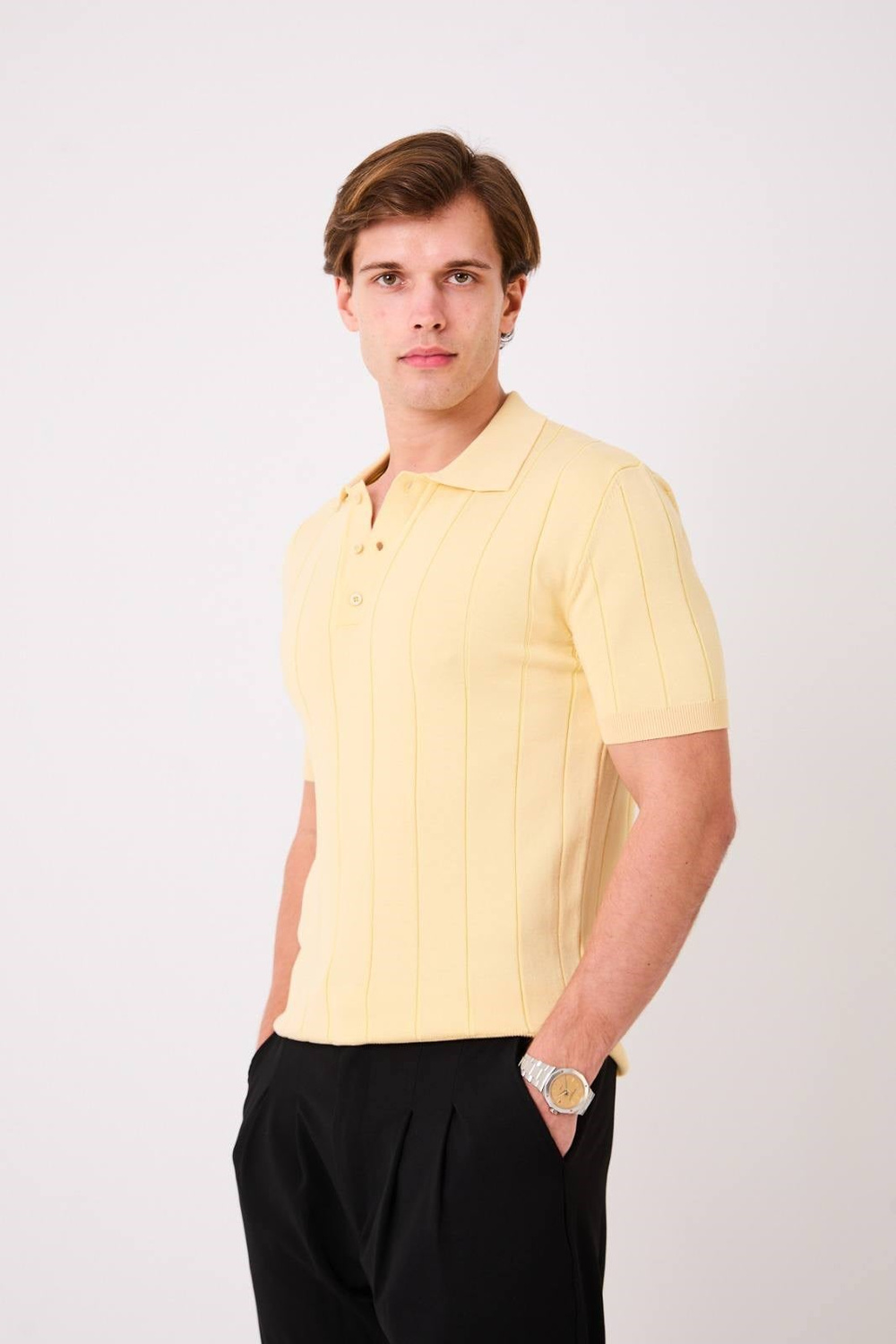 Wholesale Mens Yellow Knit Polo T-Shirt