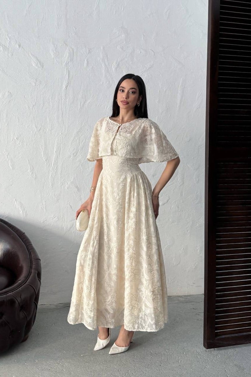 Wholesale Stone Jacquard Organza Dress with Overlay