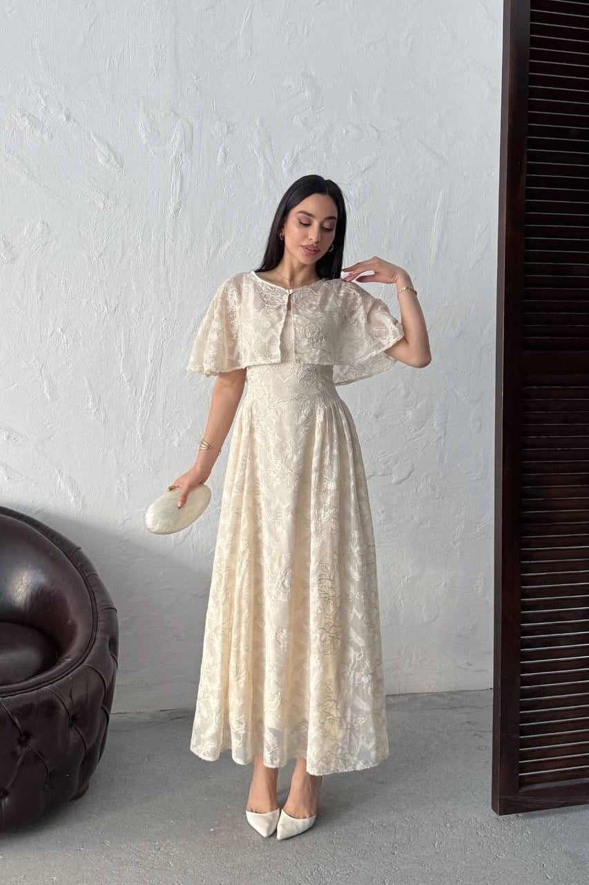 Wholesale Stone Jacquard Organza Dress with Overlay