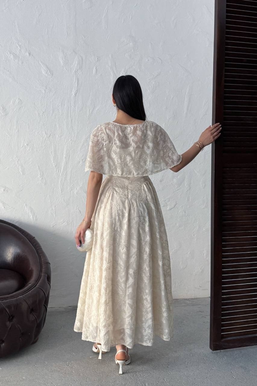 Wholesale Stone Jacquard Organza Dress with Overlay