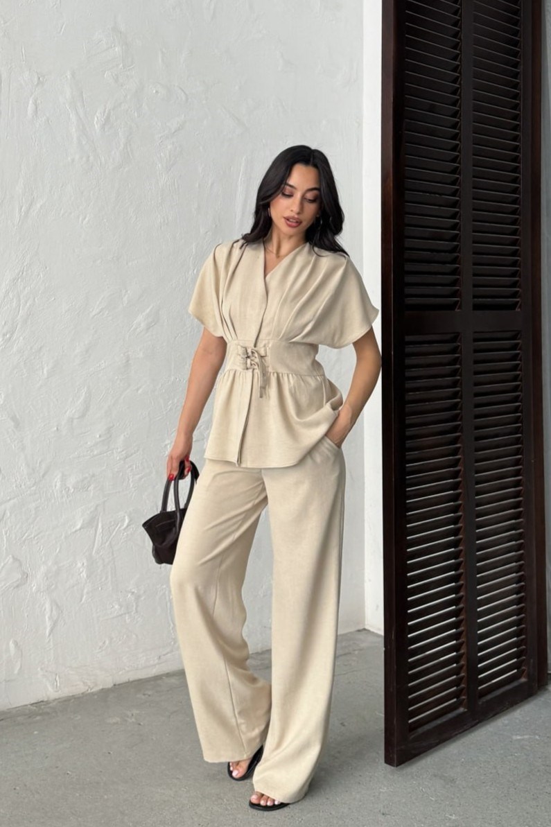 Wholesale Stone Linen Two-Piece Suit