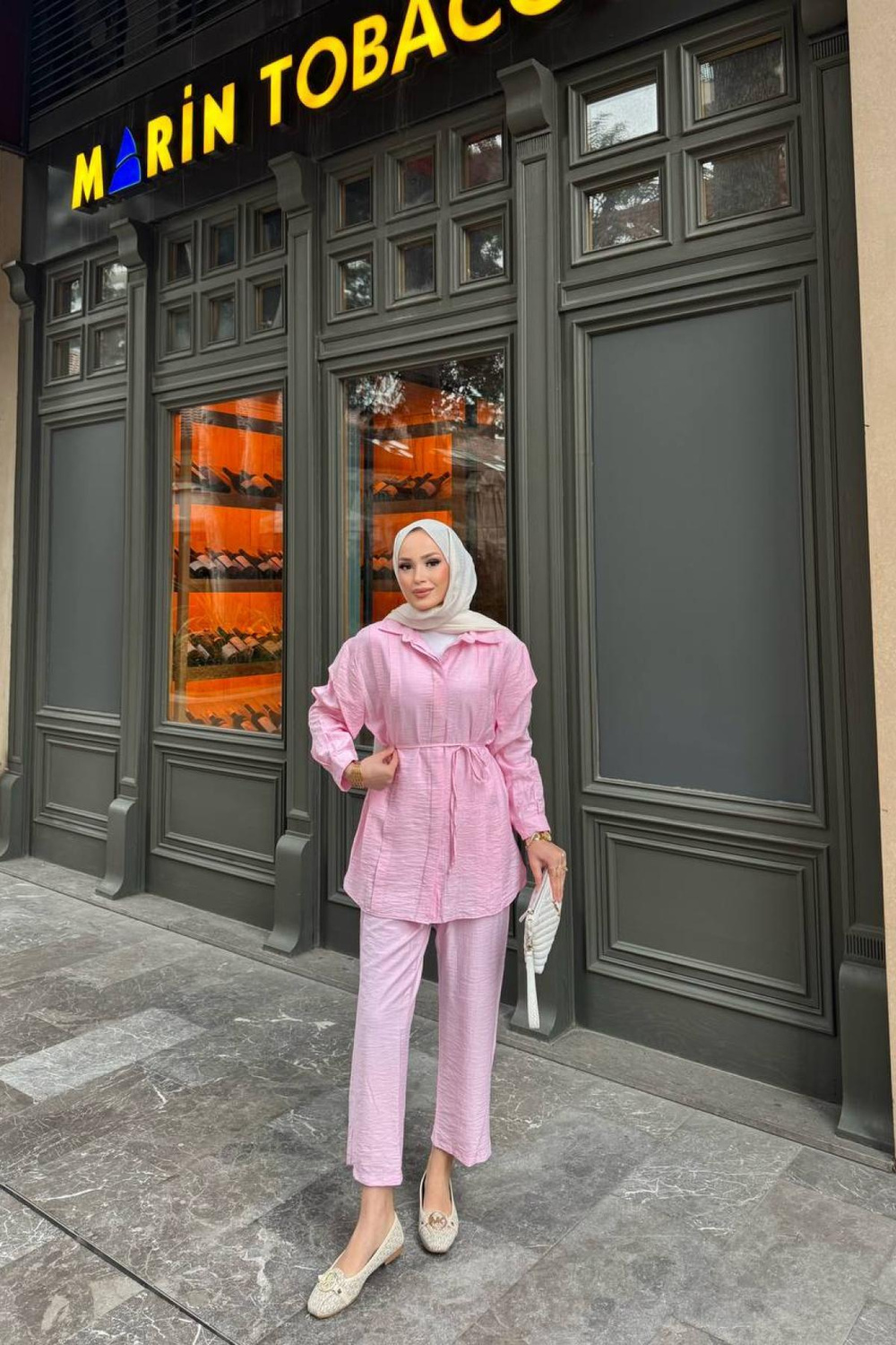 Wholesale Women Powder Two Piece Suit Shirt and Pants Set