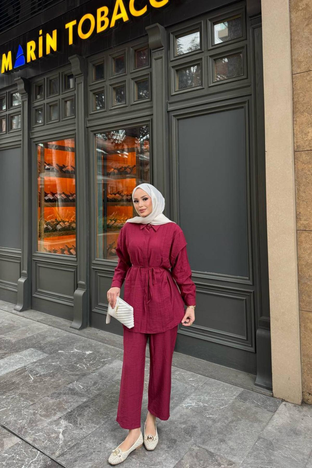 Wholesale Women Red Two Piece Suit Shirt and Pants Set