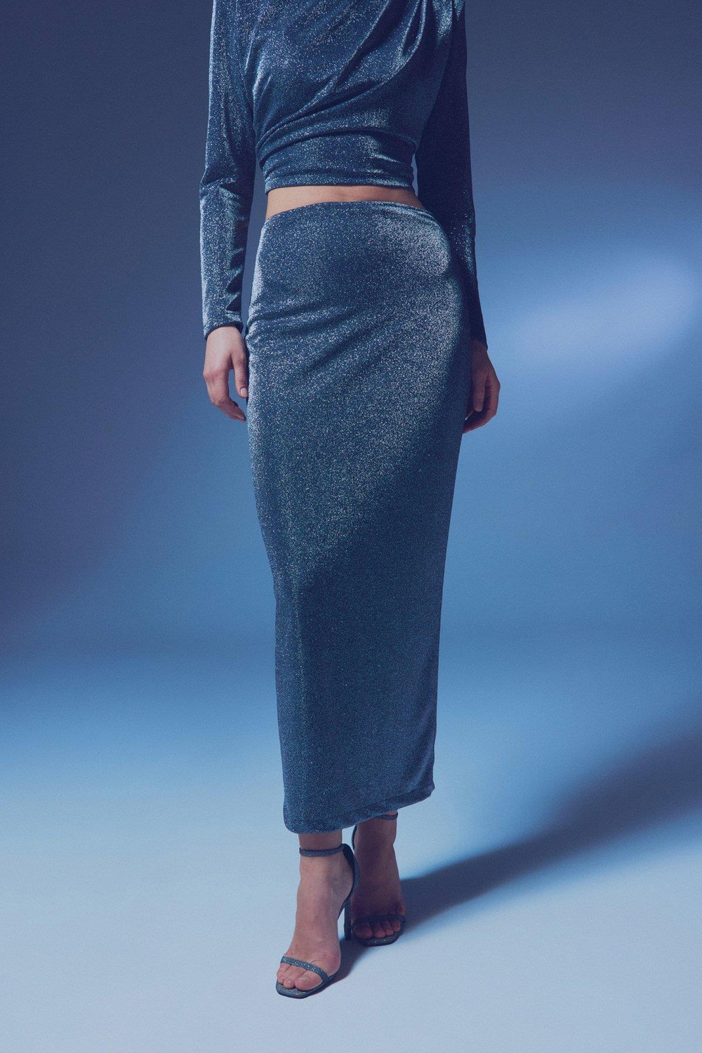 Wholesale Womens Anthracite Lurex Maxi Skirt