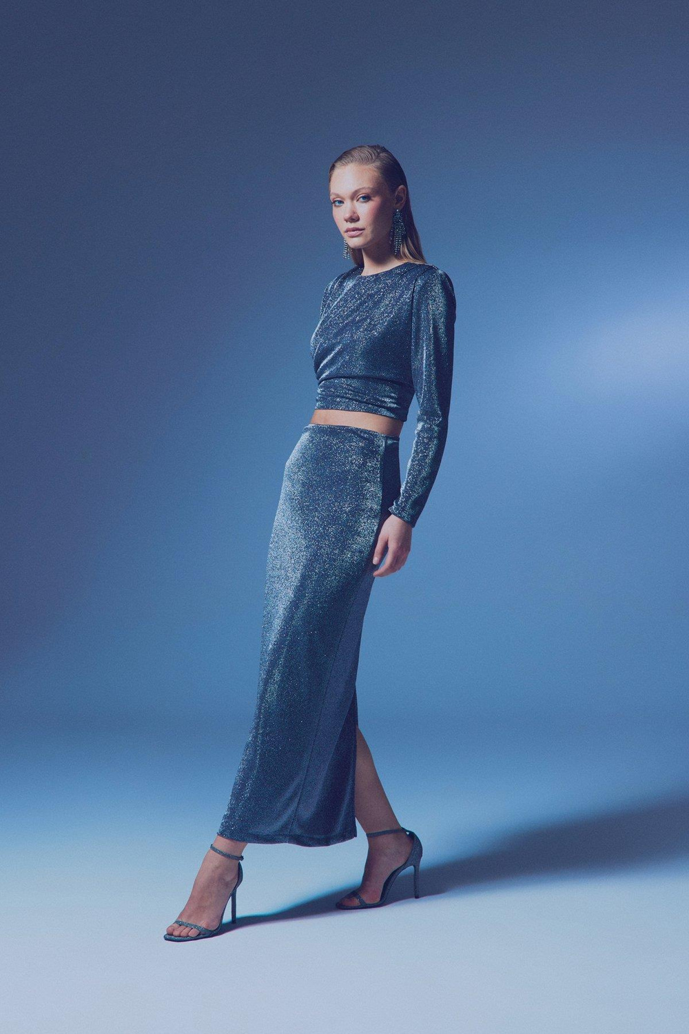 Wholesale Womens Anthracite Lurex Maxi Skirt