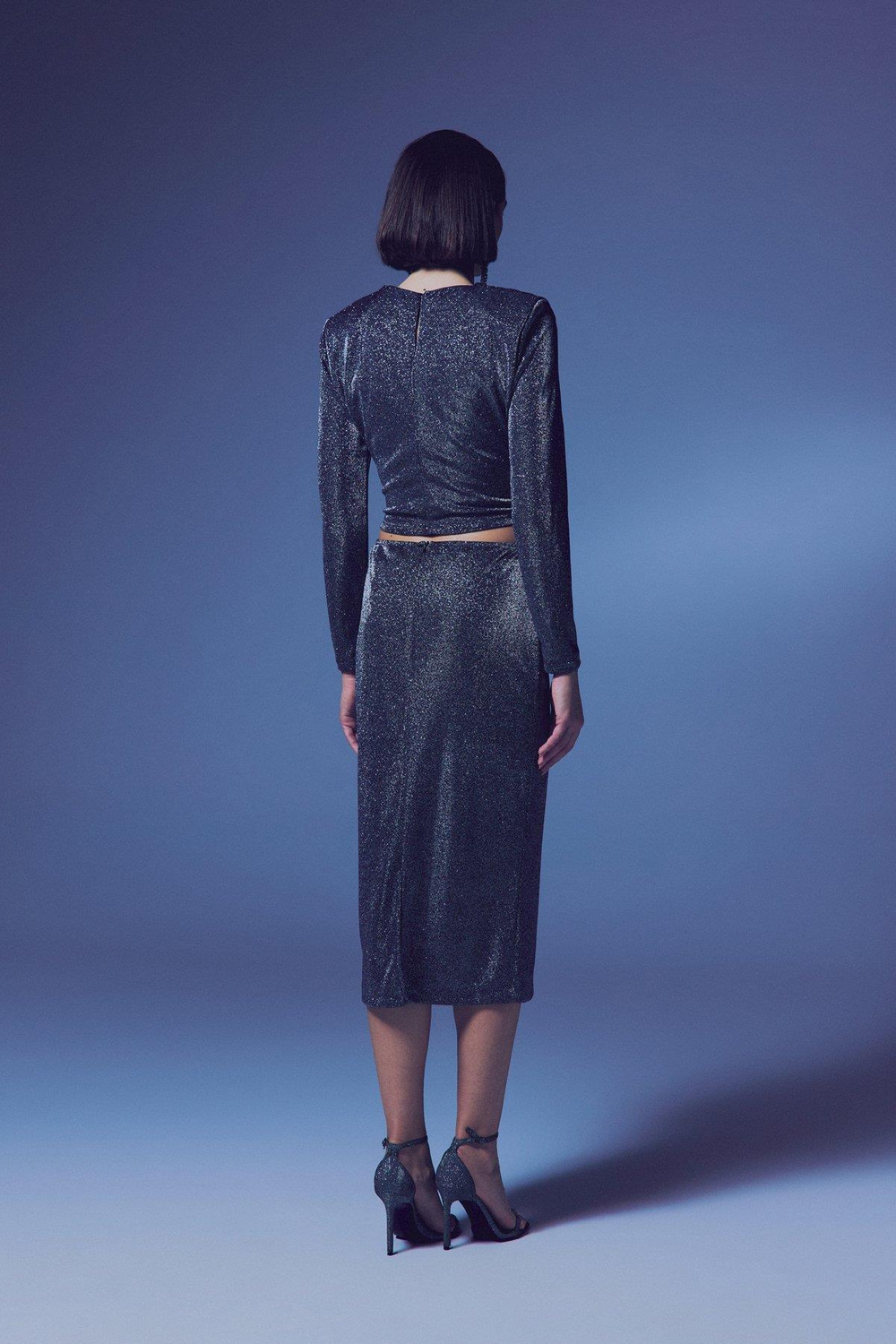 Wholesale Womens Anthracite Lurex Midi Pencil Skirt