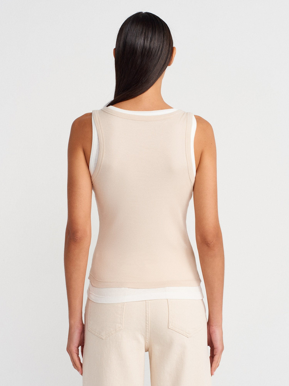 Wholesale Womens Beige Double Layer Cotton Top