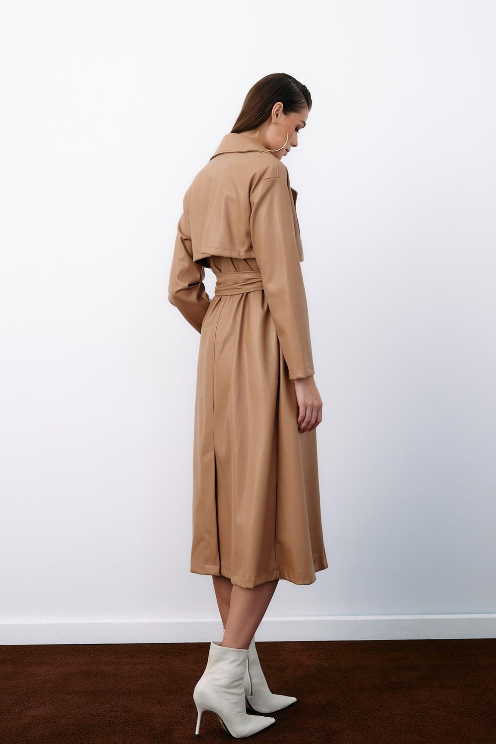 Wholesale Womens Beige Leather Trench Coat