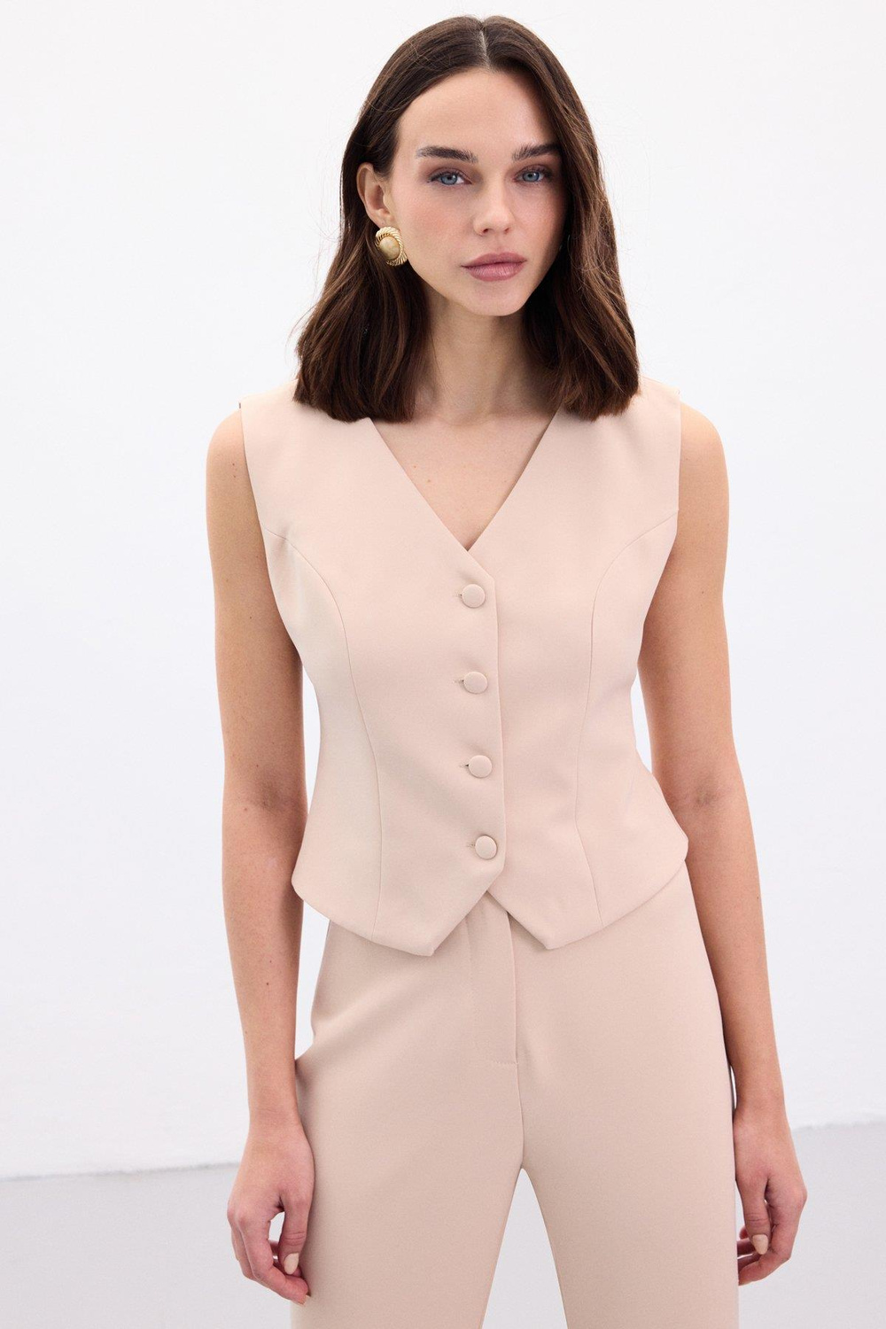 Wholesale Womens Beige Single-Breasted Waistcoat