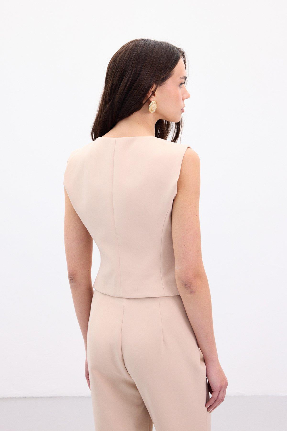 Wholesale Womens Beige Single-Breasted Waistcoat