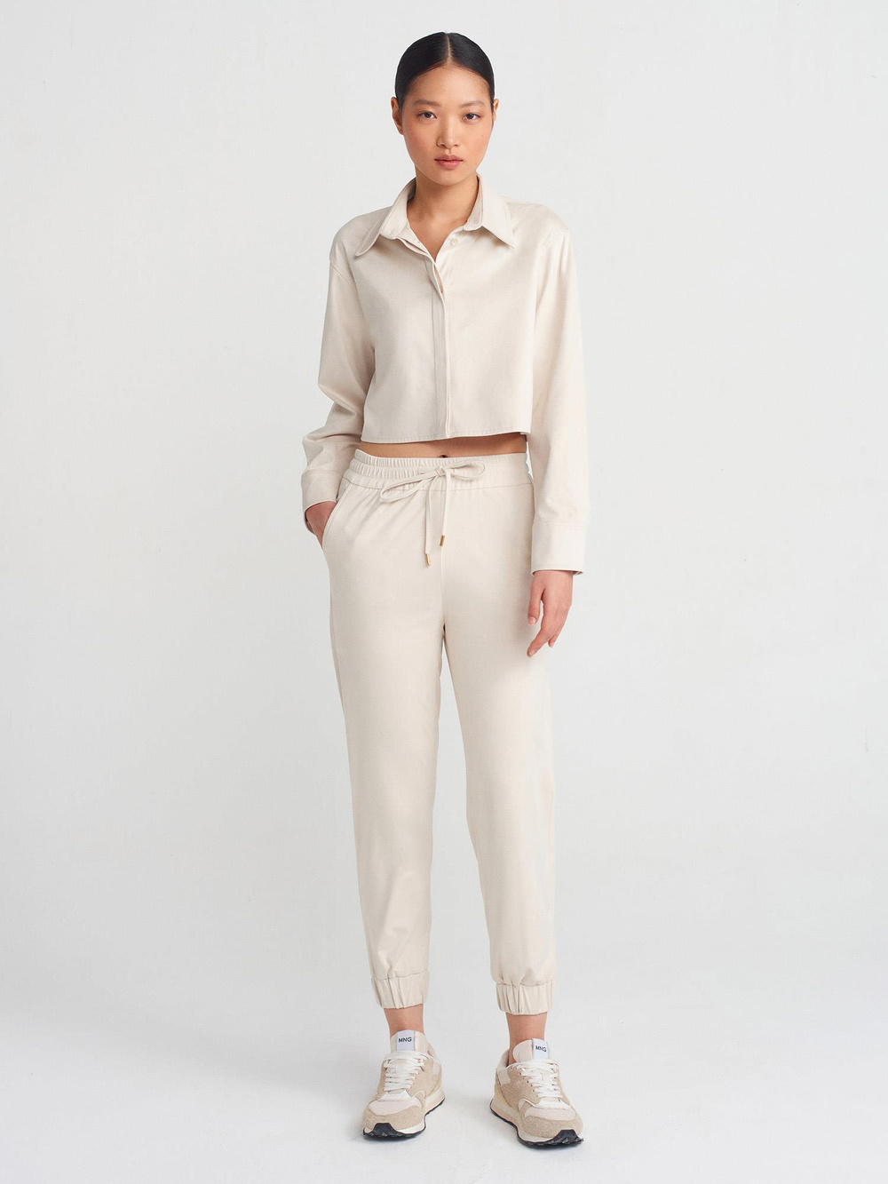 Wholesale Womens Beige Suede Crop Shirt