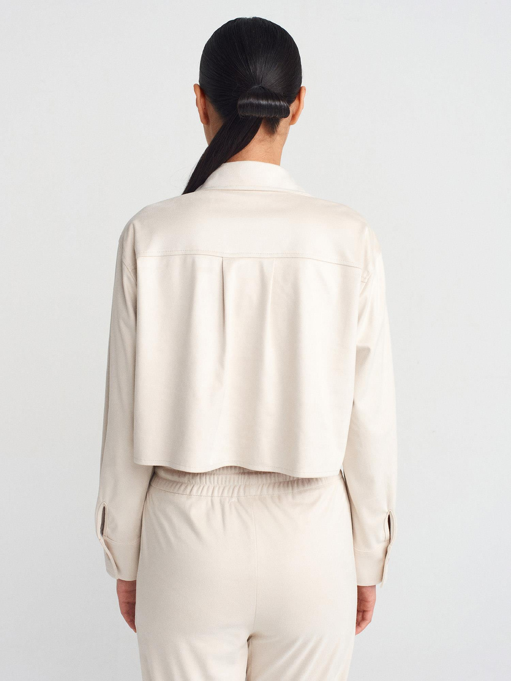 Wholesale Womens Beige Suede Crop Shirt