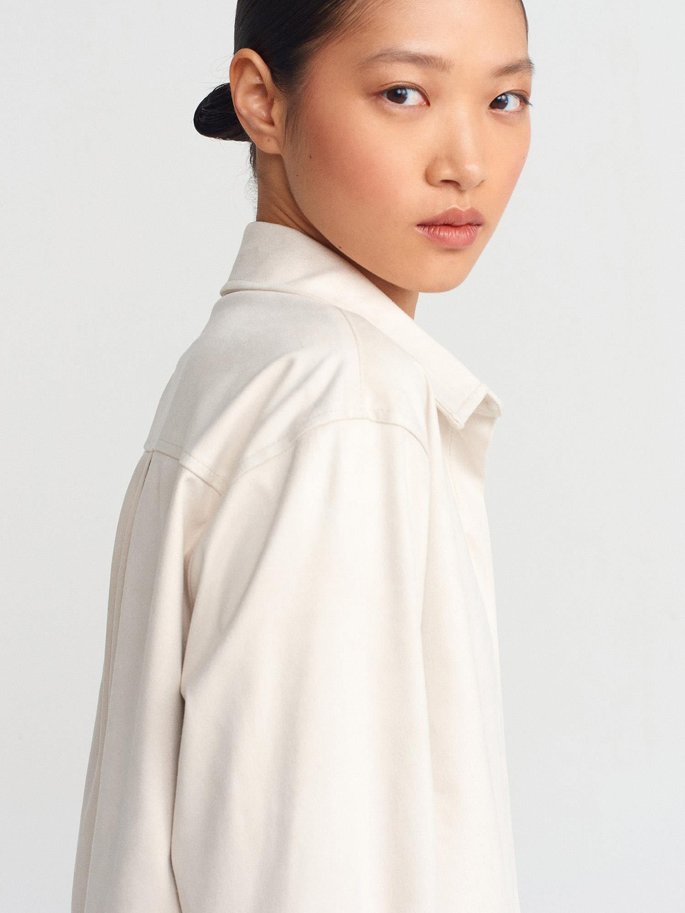 Wholesale Womens Beige Suede Crop Shirt