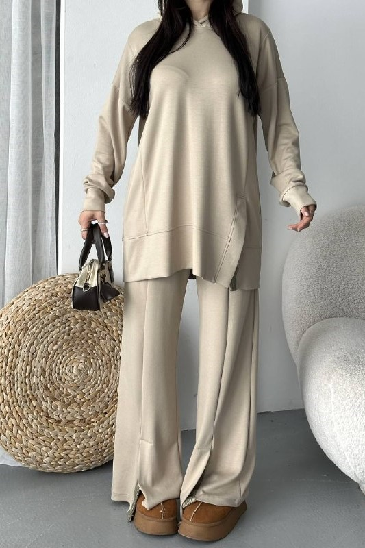 Wholesale Women's Beige Tracksuit Set 0044-0037