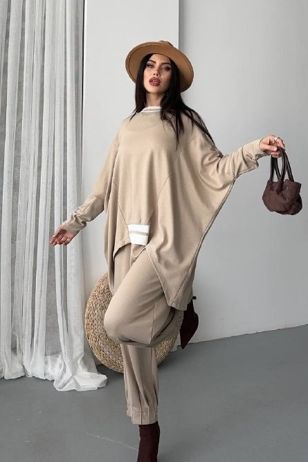 Wholesale Women's Beige Tracksuit Set 0044-0041