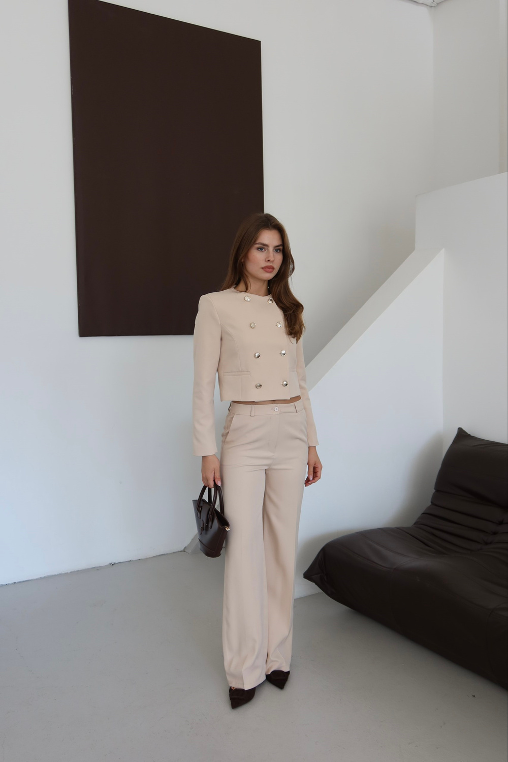 Wholesale Women's Beige Two-Piece Suit  0043-1122