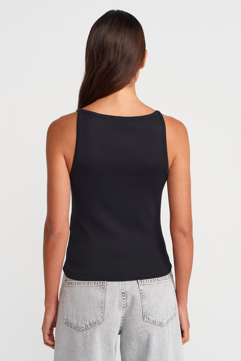 Wholesale Womens Black Cotton-Modal Sleeveless Top