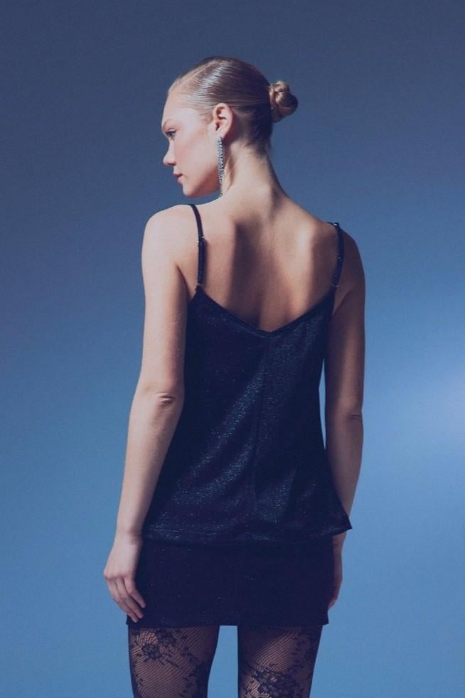 Wholesale Womens Black Lurex Cowl-Neck Camisole Blouse