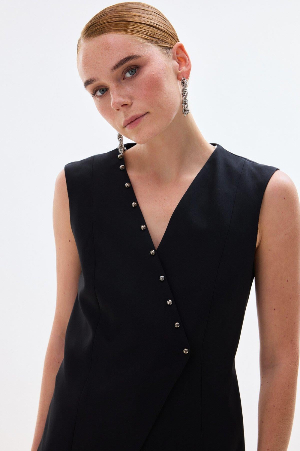 Wholesale Womens Black Pearl-Embellished Wrap Waistcoat