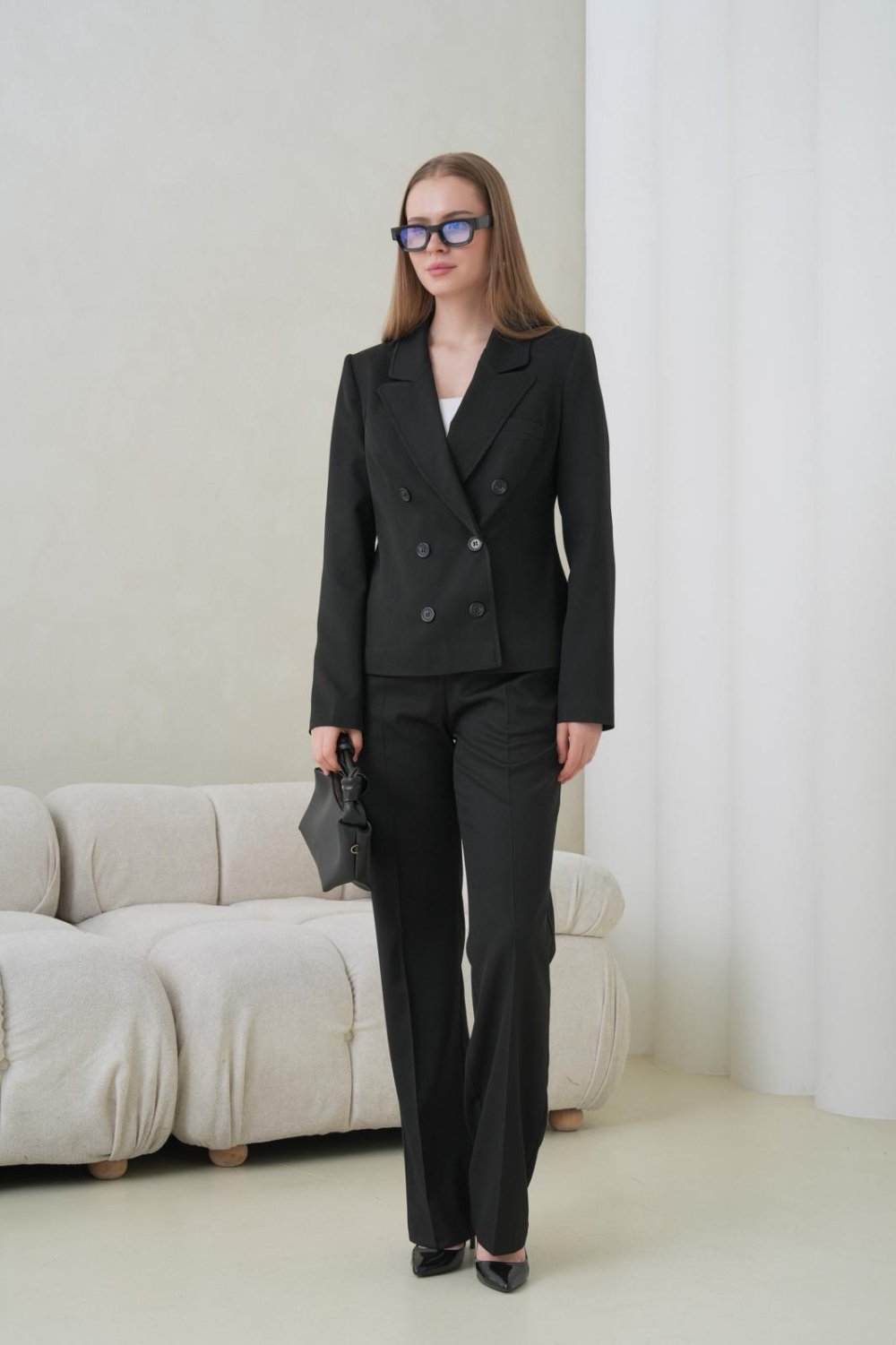 Wholesale Womens Black Plus Size Two-Piece Suit 