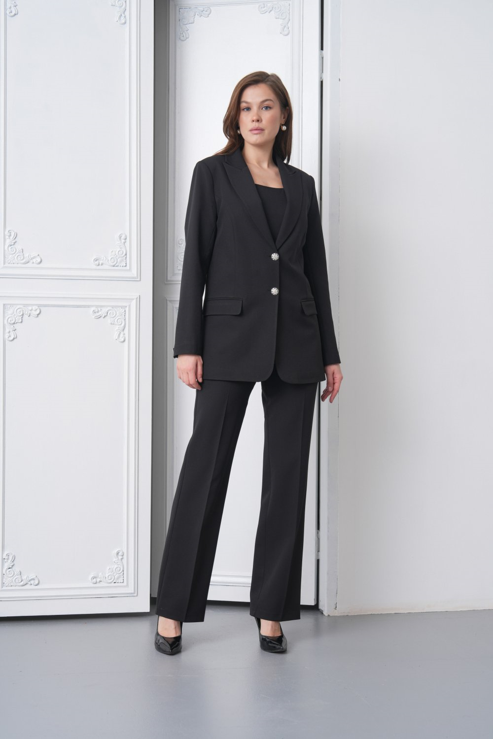 Wholesale Womens Black Plus Size Two-Piece Suit 