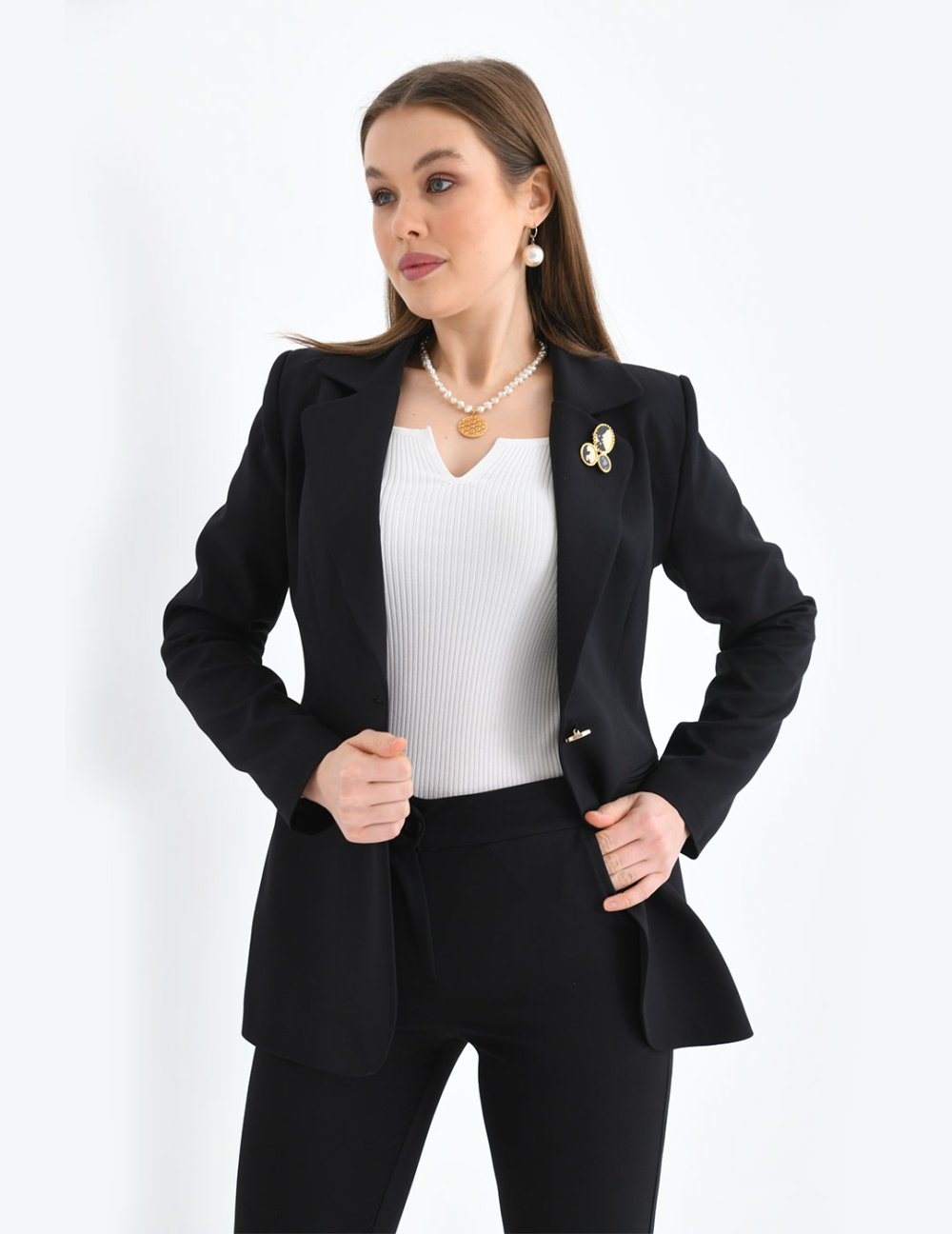 Wholesale Womens Black Plus Size Two-Piece Suit 