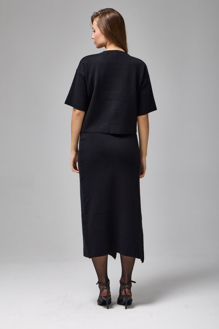 Wholesale Womens Black Rhinestone-Embellished Viscose Knit Set