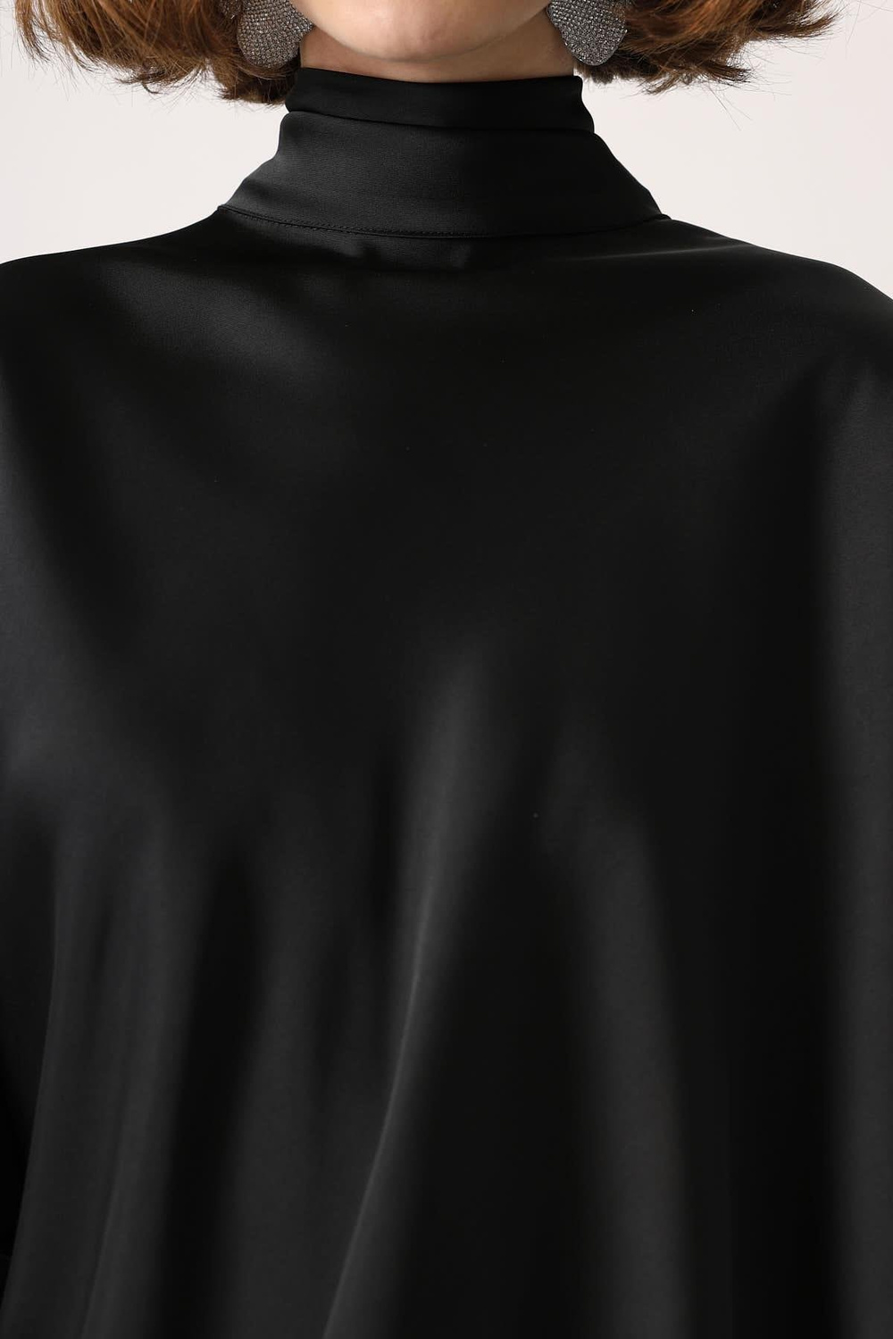 Wholesale Womens Black Satin Mini Dress with Tie-Neck