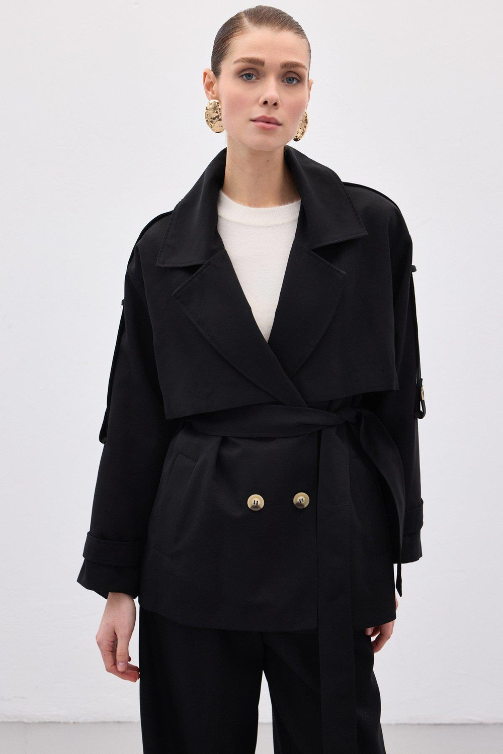 Wholesale Womens Black Short Trench Coat