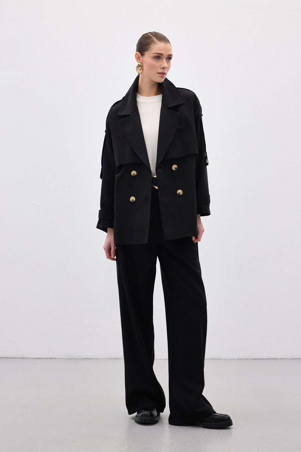 Wholesale Womens Black Short Trench Coat