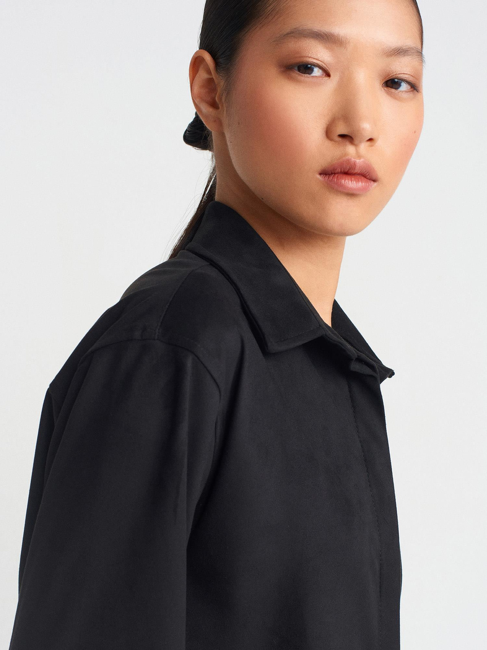 Wholesale Womens Black Suede Crop Shirt