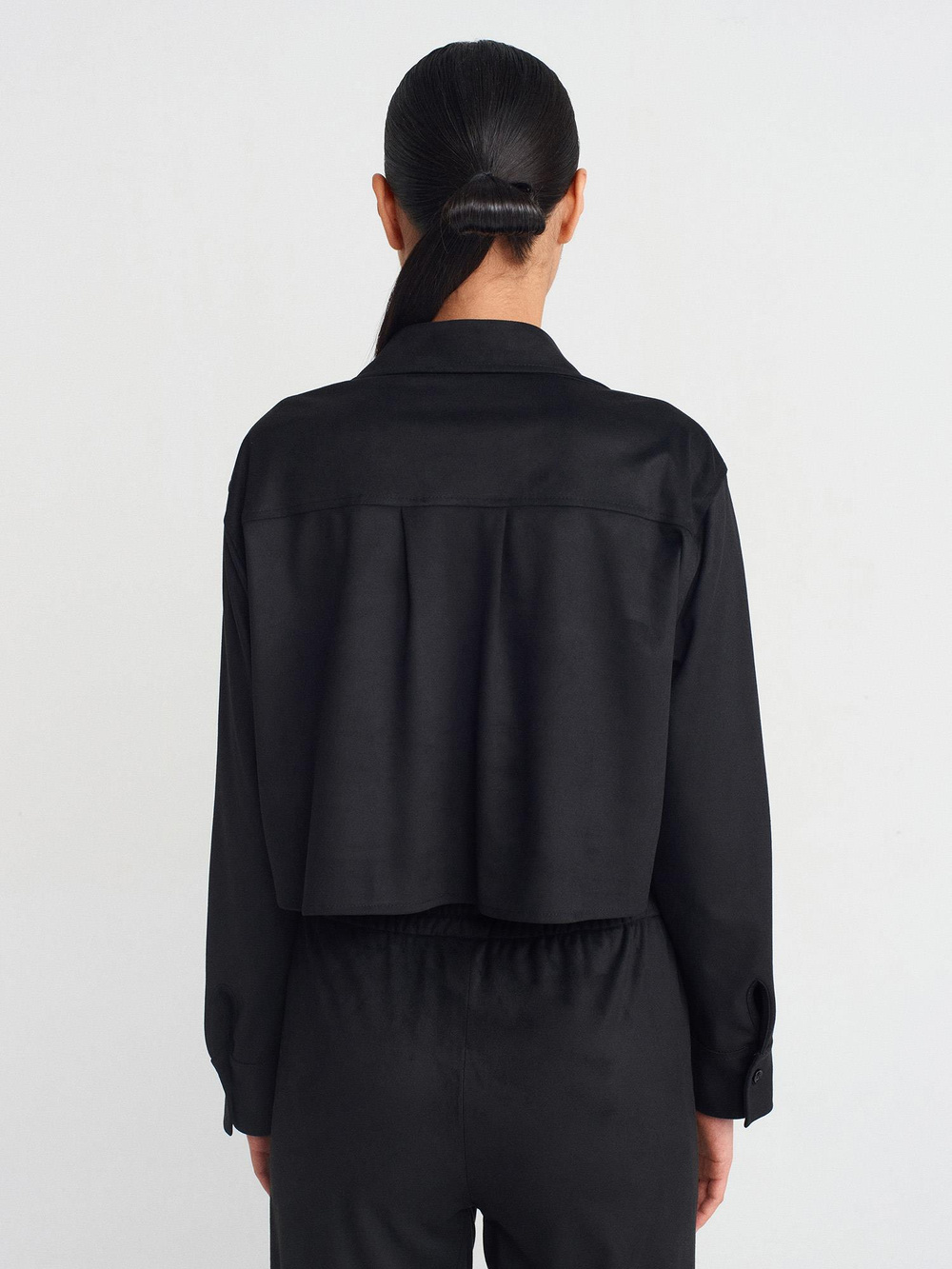 Wholesale Womens Black Suede Crop Shirt