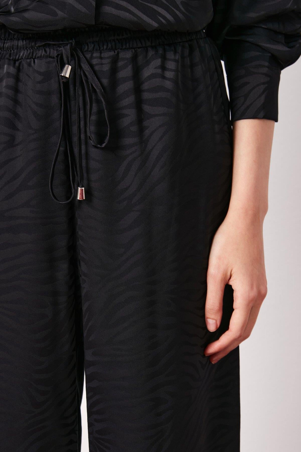 Wholesale Womens Black Zebra Patterned Trousers with Elastic Waist