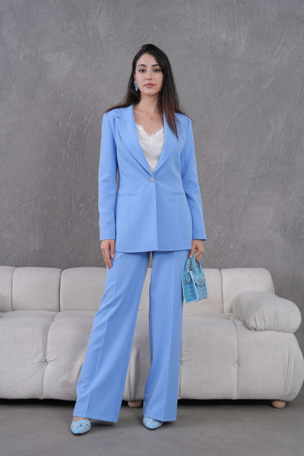 Wholesale Womens Blue Plus Size Two-Piece Suit 