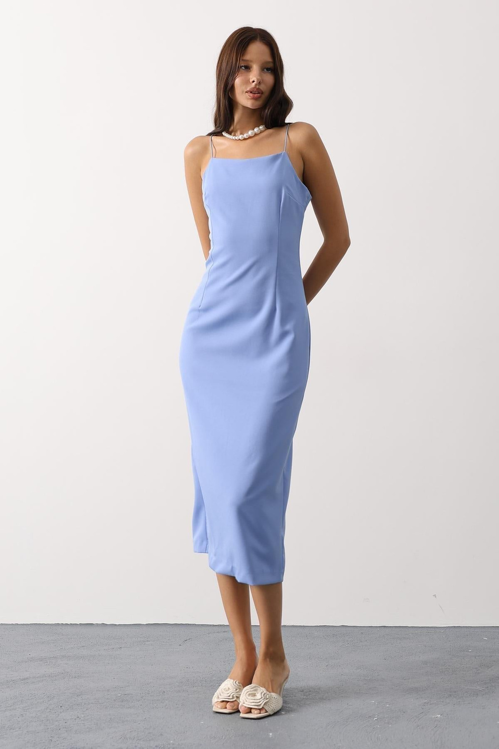 Wholesale Womens Blue Strappy Midi Dress