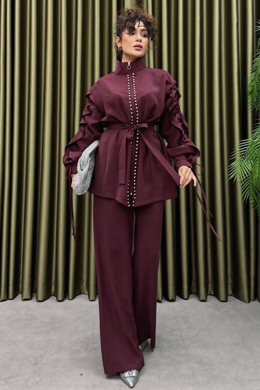 Wholesale Womens Bordeaux Two-Piece Hijab Set