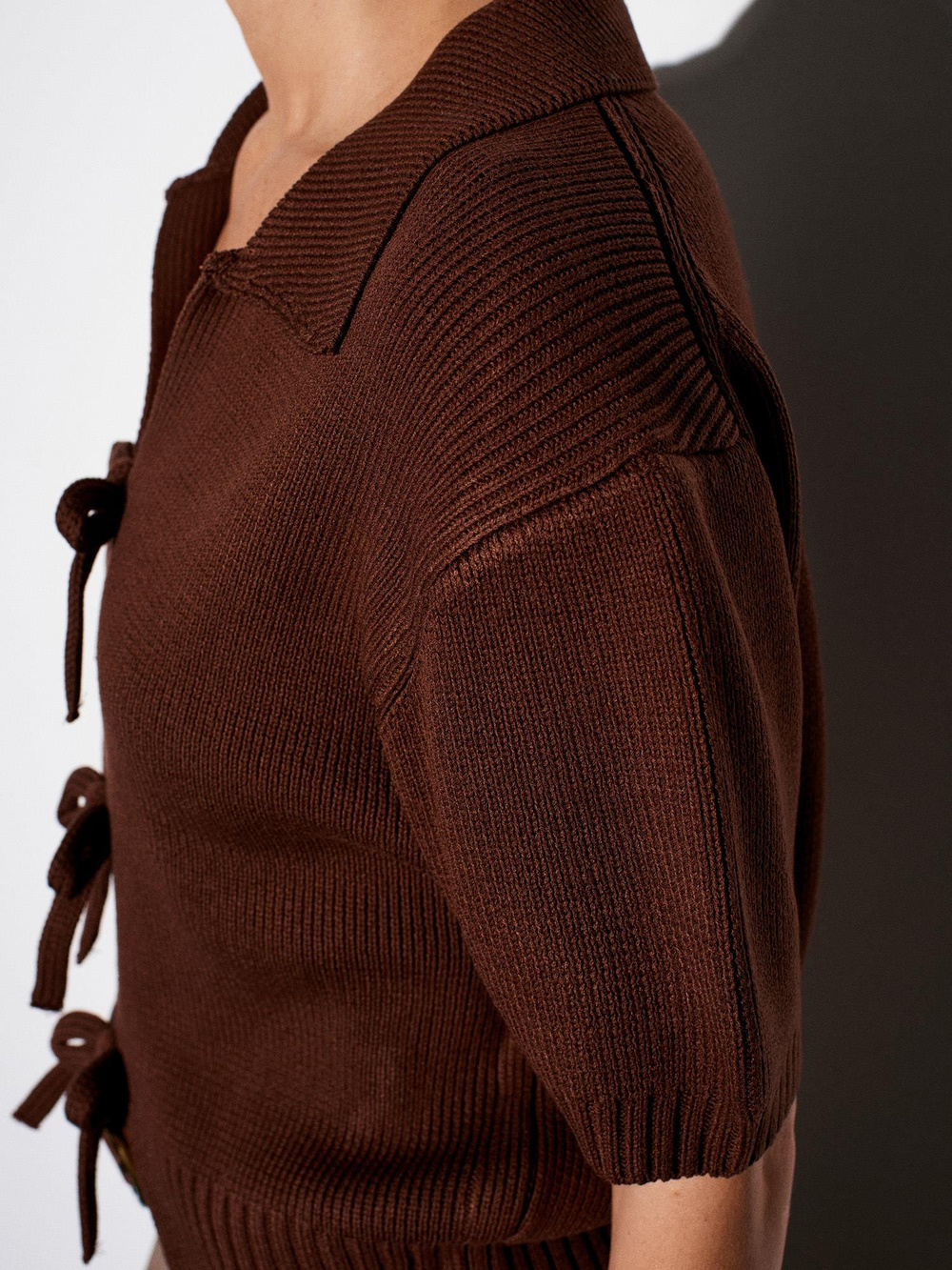 Wholesale Womens Brown Bow-Tie Knit Cardigan