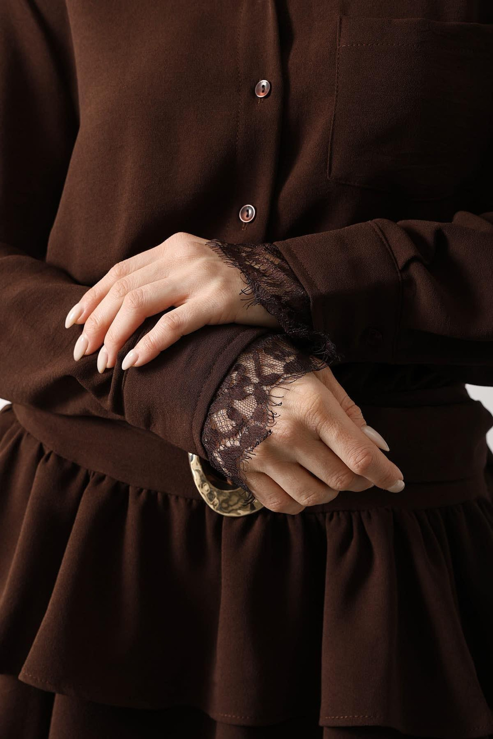 Wholesale Womens Brown Lace Mini Dress with Belt