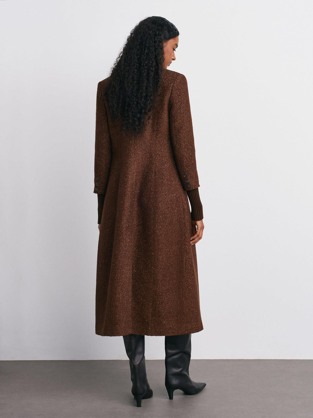 Wholesale Womens Brown Long Coat with Knitted Sleeves
