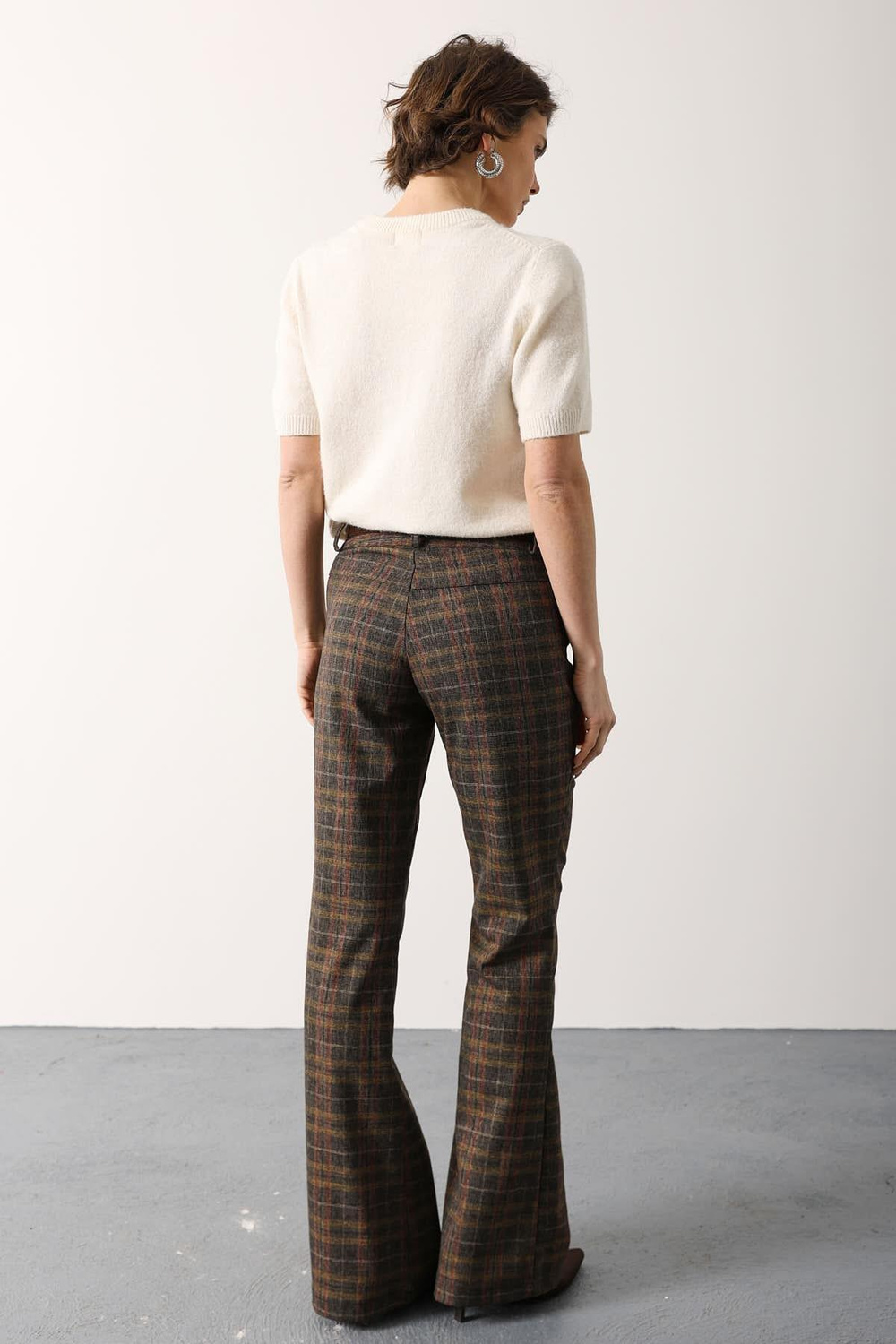 Wholesale Womens Brown Plaid Trousers with Belt