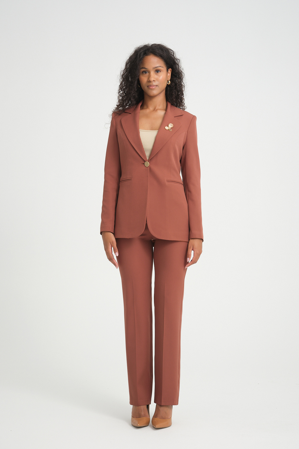 Wholesale Womens Brown Plus Size Two-Piece Suit 
