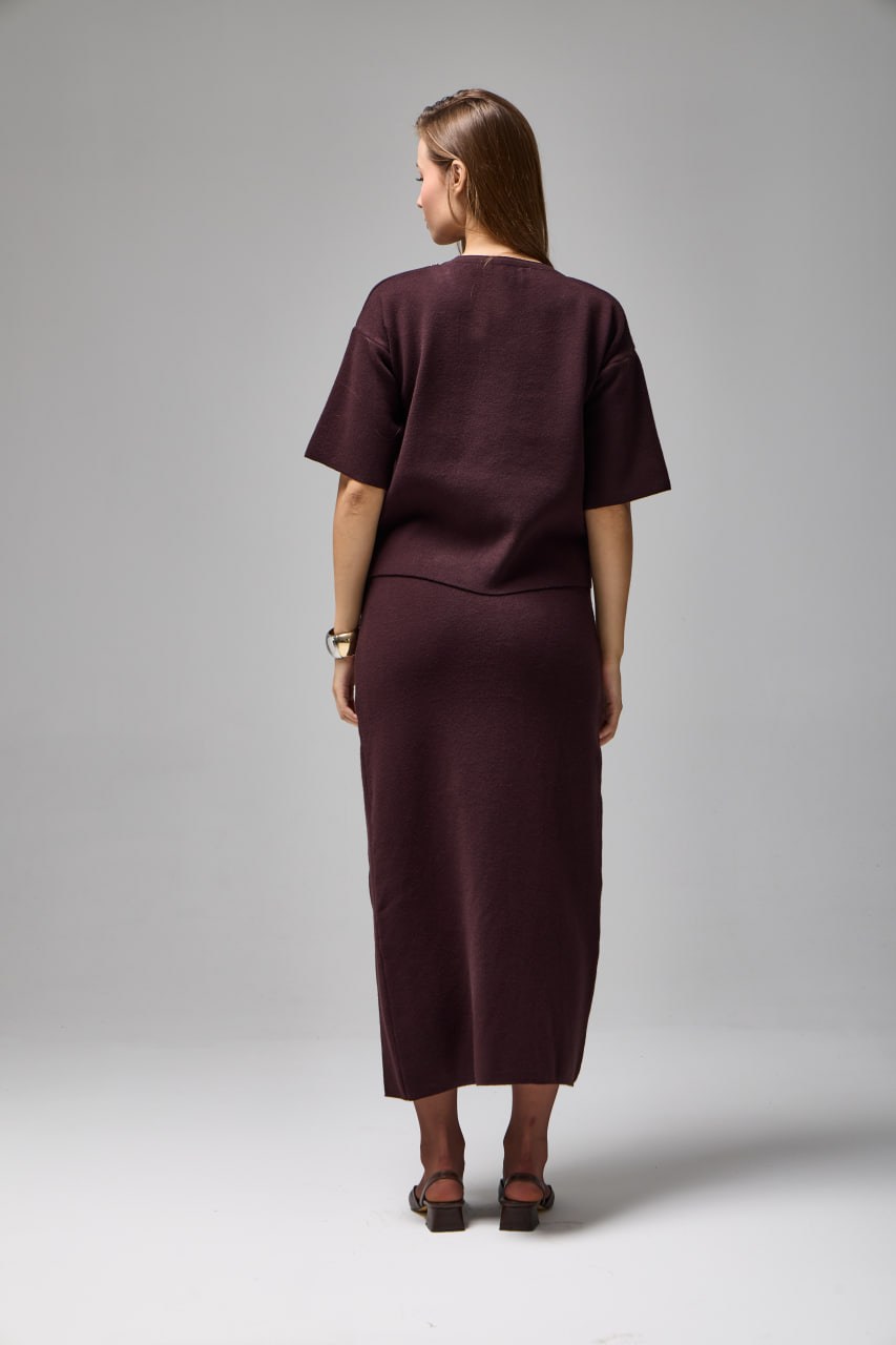 Wholesale Womens Brown Rhinestone-Embellished Viscose Knit Set