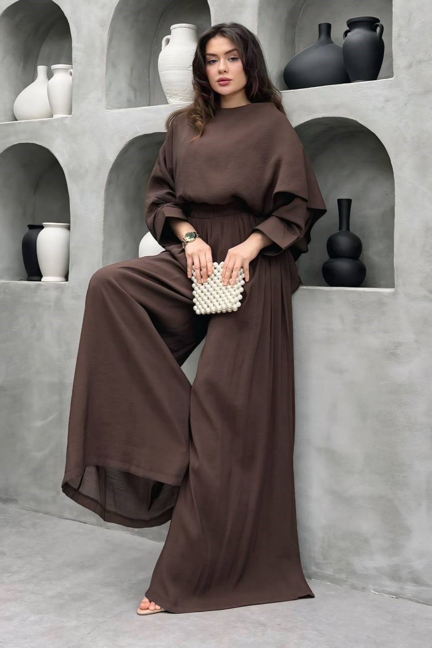 Wholesale Womens Brown Two-Piece Hijab Set